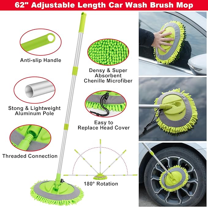 GPUSFAK 40Pcs Car Wash Cleaning Kit with Foam Gun Sprayer Detailing Brushes Wash Mop Windshield Cleaning Tool Tire Brush Towels Complete Interior Exterior Detailing Set for Car
