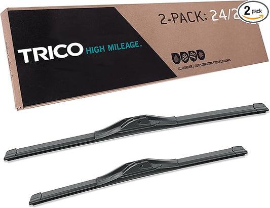 TRICO Solutions™ High Mileage 24 Inch & 20 Inch Pack of 2 High Performance Automotive Replacement Windshield Wiper Blade for Select Ford, Kia, Toyota, Cadillac and Volvo Models (56-2420)