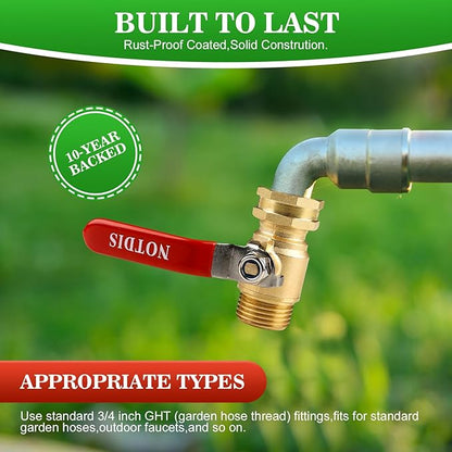 Brass Garden Hose Shut Off Valve with Full-Flow Design - Heavy Duty 3/4" GHT Connector, 304 Stainless Steel Handle (Corrosion-Resistant)