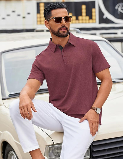 COOFANDY Mens Polo Shirts Short Sleeve Casual Summer Polo Tee Classic Collared Golf Stylish Tops