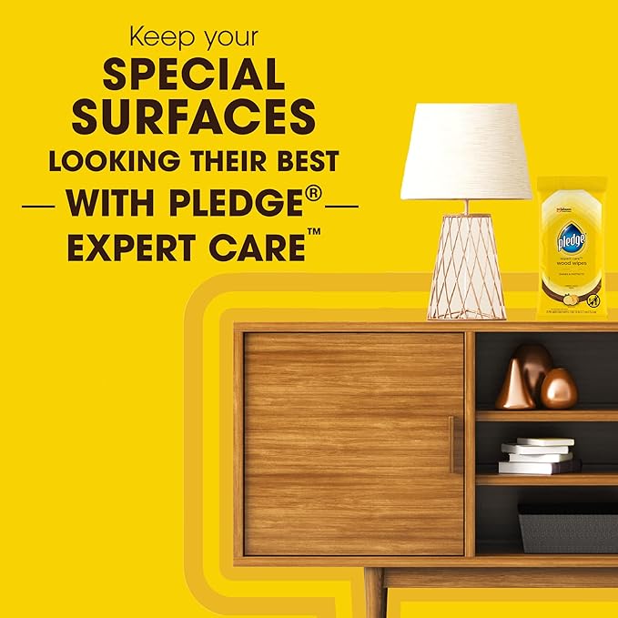 Pledge Expert Care Enhancing Wood Wipes, Lemon Scent, 24 Count (Pack of 6, 144 Total Wipes)