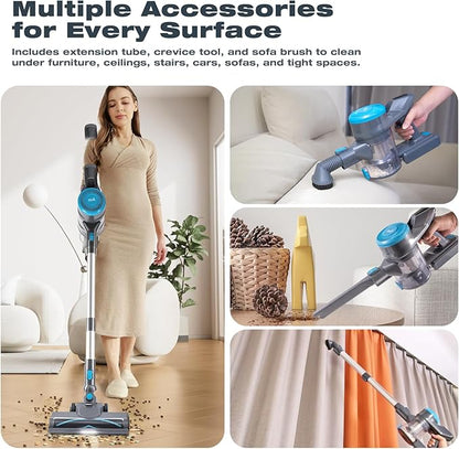 HAUSMEISTER VoltVac Go Cordless Vacuum Cleaner for Home Pet Hair, 30000PA for Carpets Hard Floors, 50Min Portable Handheld Rechargeable Vacuum, 2 HEPA Filters, Lightweight