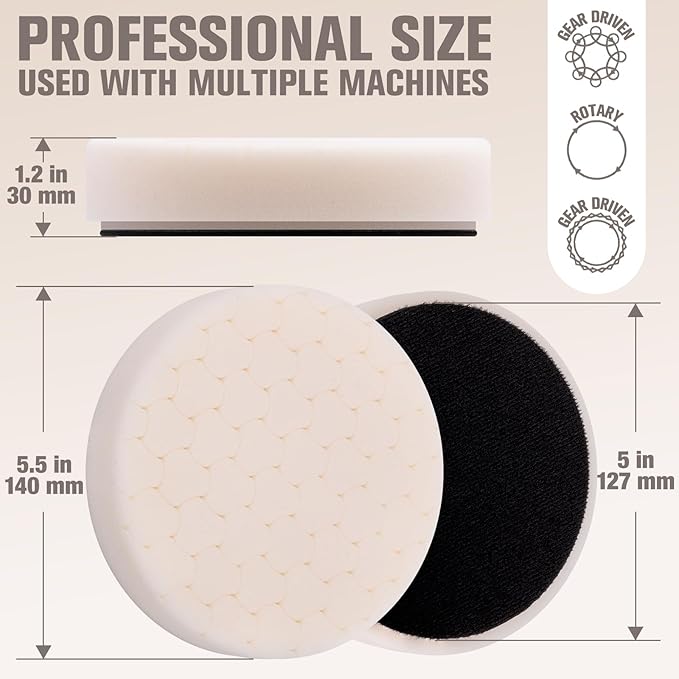 KUIMIT White Polish Pad, 3Pcs 5.5 Inch Face for 5 Inch Buffing Polishing Pads and Woolen Pads 125mm Backing Plate Compound Buffing Sponge for Car Buffer Polisher Compounding, Polishing and Waxing