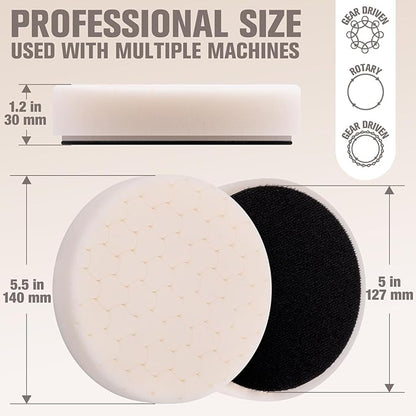 KUIMIT White Polish Pad, 3Pcs 5.5 Inch Face for 5 Inch Buffing Polishing Pads and Woolen Pads 125mm Backing Plate Compound Buffing Sponge for Car Buffer Polisher Compounding, Polishing and Waxing