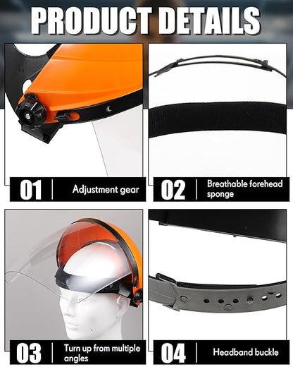 Tellegloww 4 Pack Safety Face Shield for Grinding and Cutting, Full Impact Resistant Face Shield Mask for Work Chemical Woodworking (Orange)