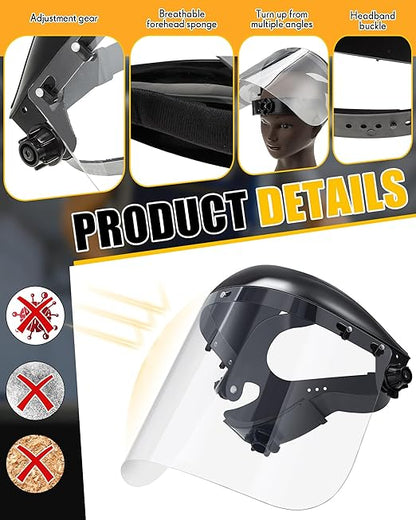 Copkim Safety Face Shield for Grinding and Cutting with 10 Replacement Clear Visor Adjustable Headgear, Lightweight Full Impact Resistant Face Shield Mask for Work Chemical Woodworking Industrial