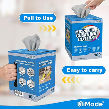 Microfiber Cleaning Cloth, 100 Sheets Microfiber Towels for Cars Commercial Grade Washcloths Lint-Free Bulk Shop Towel Cleaning Rags for Mechanic Restaurant Garage Housekeeping, 11"x 9", Grey