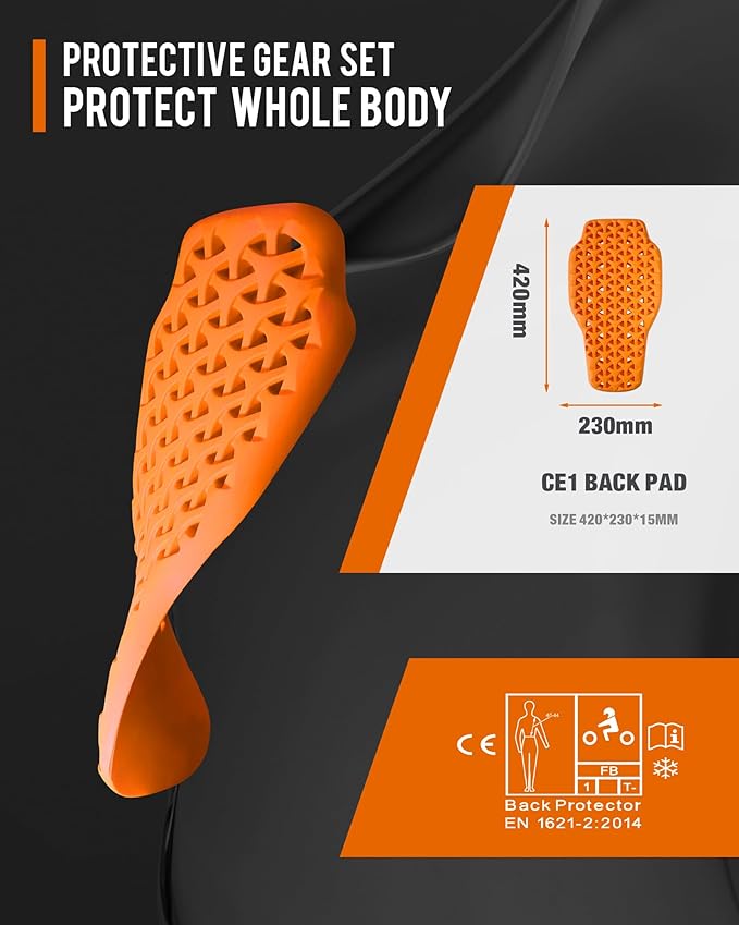 BORLENI CE Level 2 Elbow and Shoulder Protection Pad and CE Level 1 Back Armor Certified Armor Pads Set, Motorcycle Armor Protector Inserts for Motorcycle Jackets