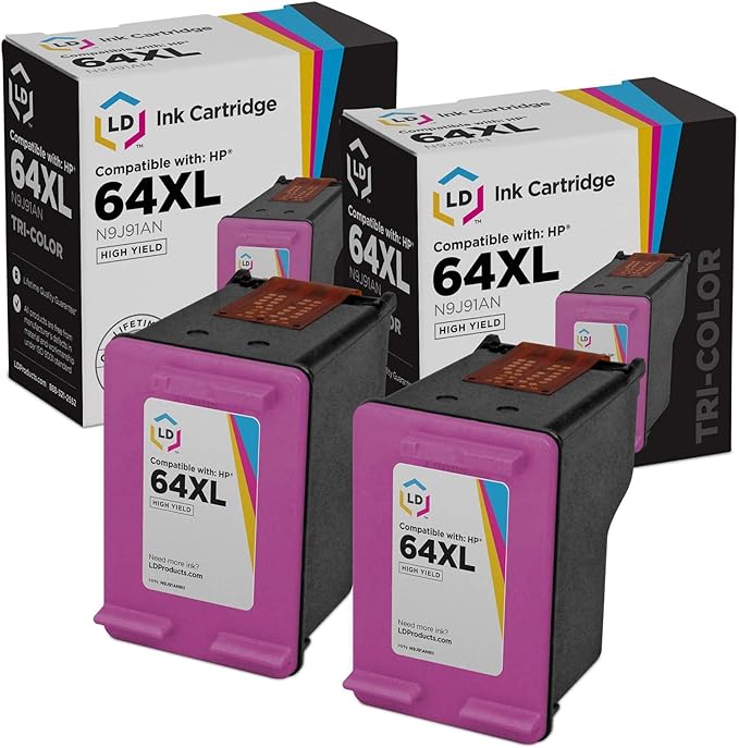 LD Products HP 64XL Remanufactured Replacement HP 64 XL Ink Cartridges for Printers Compatible with Envy 6220 6232 6252 6255 7120 7130 7132 7155 7164 7800 7820 7858 7864 (Tri Color, 2-Pack)