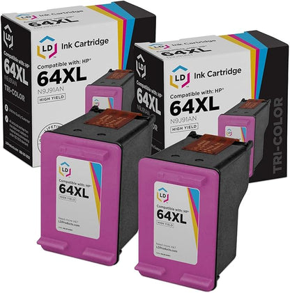 LD Products HP 64XL Remanufactured Replacement HP 64 XL Ink Cartridges for Printers Compatible with Envy 6220 6232 6252 6255 7120 7130 7132 7155 7164 7800 7820 7858 7864 (Tri Color, 2-Pack)