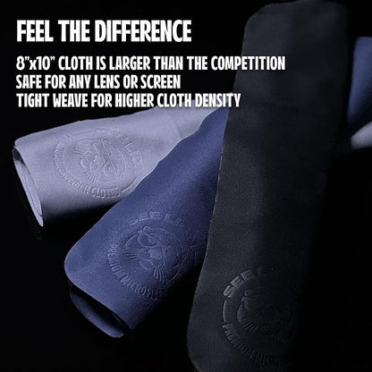 cellhelmet See Lion Swipes | Microfiber Lens Cleaning Cloths – Ultrasoft, Reusable Wipes for Glasses, Screens, and Lenses (Black/Navy, 2-Pack)