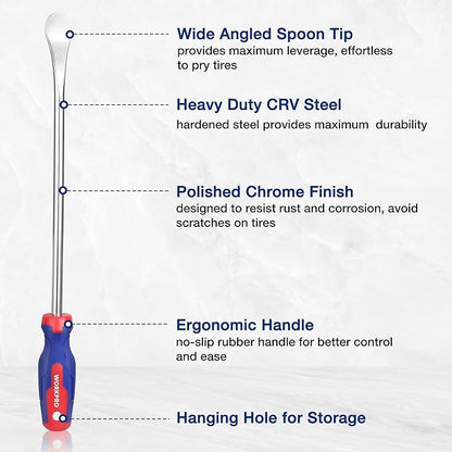 WORKPRO 14.5” Steel Tire Spoons Tool Set, 23-Piece Tire Iron Set with Storage Bag, Tire Removal Tools, Tire Changing Tools, Tire Repair Tools, Tire Levers for Motorcycle, Bicycle, Car and Lawn Mower
