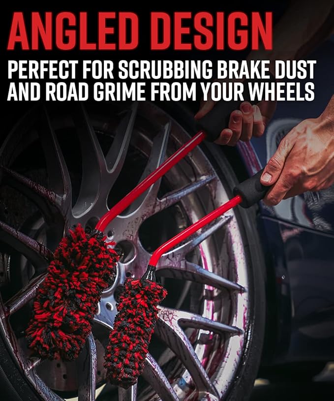Adam's Polishes Angled Wheel Detailing Brush - Car Cleaning Wheel Brush |Use W/Wheel Cleaner, Rim Cleaner, Chrome Cleaner | Car Wash Brush Cleans Brake Dust from Barrels & Hard to Reach Areas (Small)