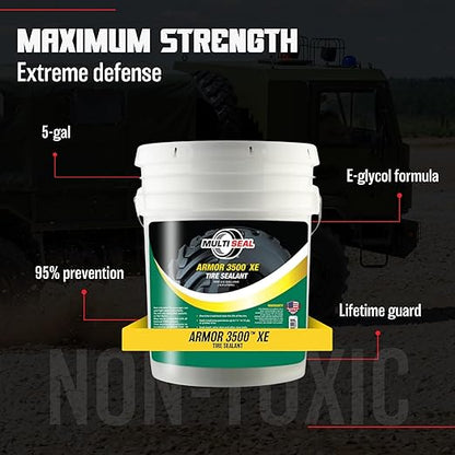Multi Seal Armor 3500 XE Industrial-Grade Tire Sealant - Maximum Protection Formula - Extreme Environment Defense - Seals Largest Punctures - Tubeless Tire Sealant - 5-Gallon Pail