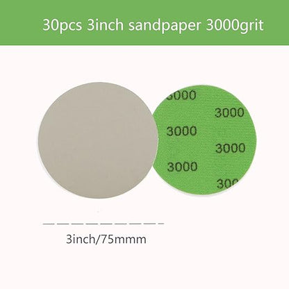 30pcs Sandpaper 3 inch Sanding Discs Hook and Loop 3000 Grits Wet Dry Sandpaper for Random Orbital Sander Automotive Metal Sanding Polishing