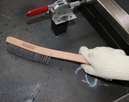 MAXMAN Wire Brush, Heavy Duty Carbon Steel and Stainless Steel Wire Brushes for Cleaning Rust, Grill, Paint Removal, Welding, Stiff Bristle Metal Brush with 14" Long Beech Wood Handle, Large, 2Pcs