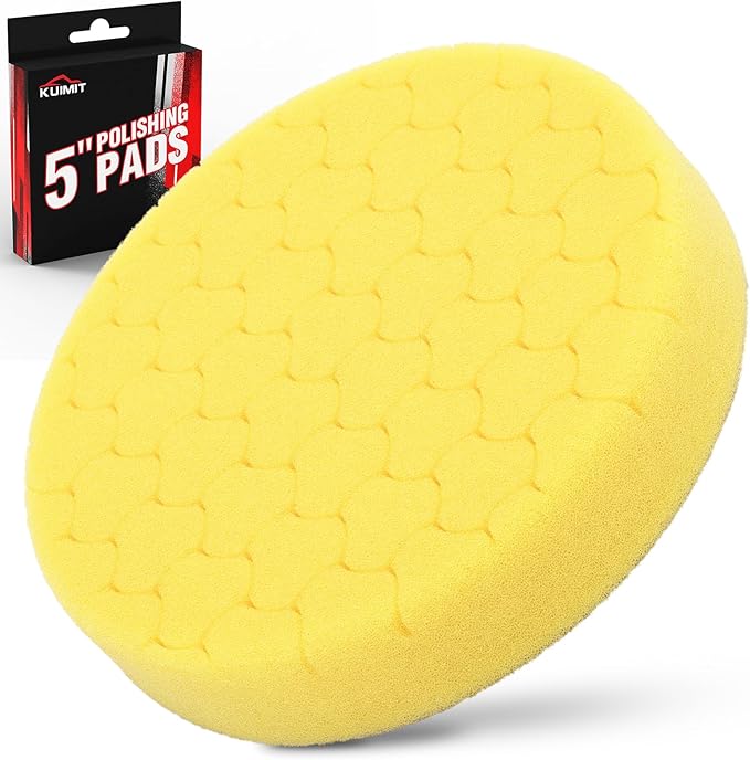 KUIMIT Yellow Polish Pad, Buffing Polishing Pads, 1Pc 5.5 Inch Face for 5 Inch 125mm Backing Plate Compound Buffing Sponge Pads for Car Buffer Polisher Compounding, Polishing and Waxing