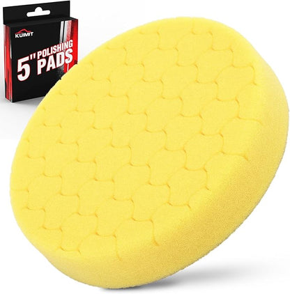 KUIMIT Yellow Polish Pad, Buffing Polishing Pads, 1Pc 5.5 Inch Face for 5 Inch 125mm Backing Plate Compound Buffing Sponge Pads for Car Buffer Polisher Compounding, Polishing and Waxing