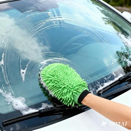 Car Wash Mitt Microfiber, 2PK-Scratch & Lint Free, Premium Chenille Microfiber Wash Mitt (Green)