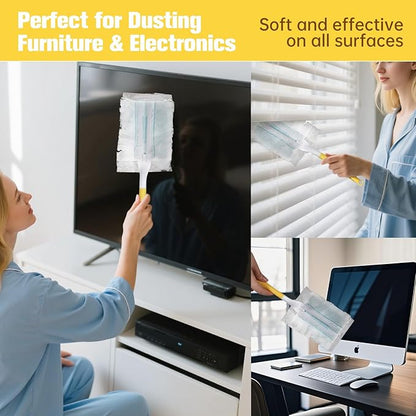 8PCS Replacement Dust Handles Stick Only Compatible with Swiffer Duster Handle Extendable Detachable Wand for Cleaning Car Blinds Furniture Electronics (8, Yellow & White)