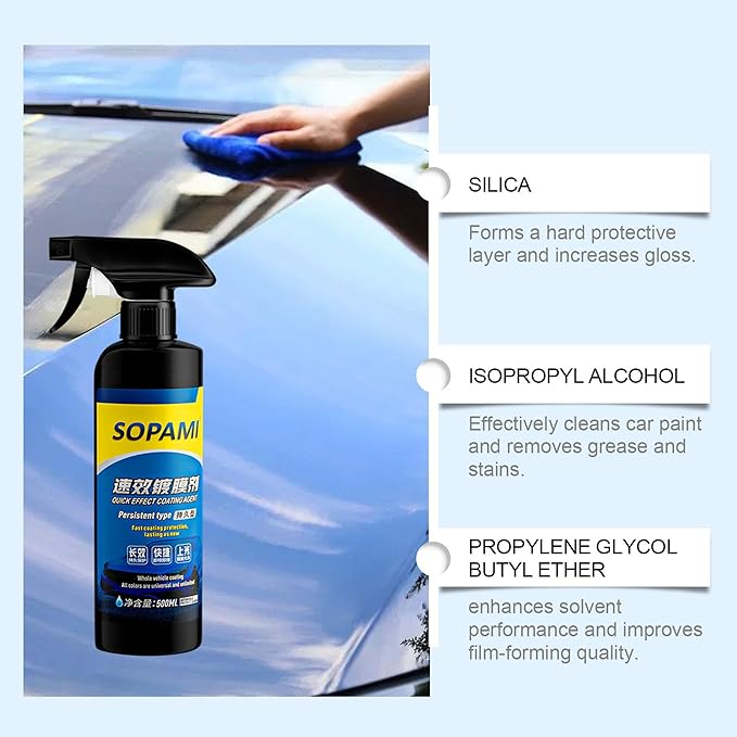 Car Coating Spray, Sopami Quick Effect Coating Agent, Quickly Coat Car Wax-Easy to Use Polish Spray Waterless Wash Wax, 16.9 fl.oz - 500ml (1 Set)