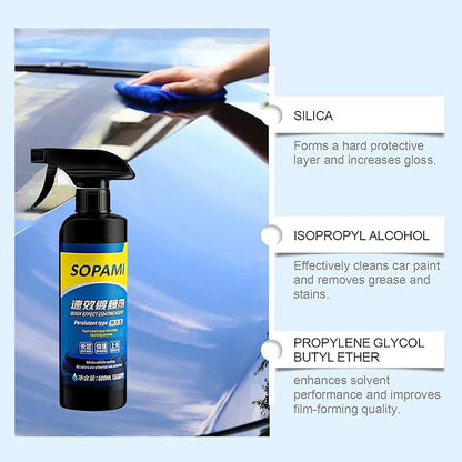 Car Coating Spray, Sopami Quick Effect Coating Agent, Quickly Coat Car Wax-Easy to Use Polish Spray Waterless Wash Wax, 16.9 fl.oz - 500ml (1 Set)