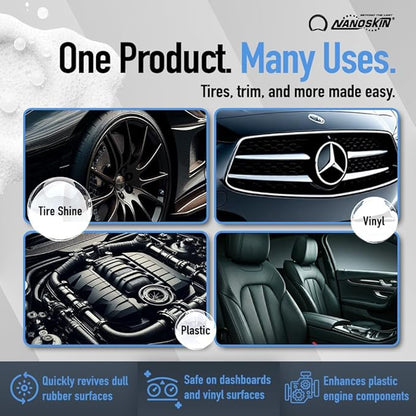Nanoskin BLUE DRESS Premium Dressing 55 Gallons- Sprayable Interior & Exterior Dressing for Car Detailing | Works on Tire, Vinyl, Rubber, Plastic & Trim| Safe for Cars, Trucks, Motorcycles, RVs & More