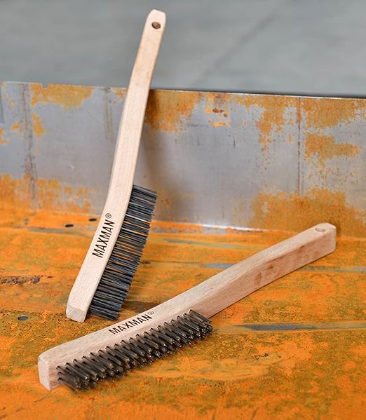 MAXMAN Wire Brush, Heavy Duty Carbon Steel and Stainless Steel Wire Brushes for Cleaning Rust, Grill, Paint Removal, Welding, Stiff Bristle Metal Brush with 14" Long Beech Wood Handle, Large, 2Pcs