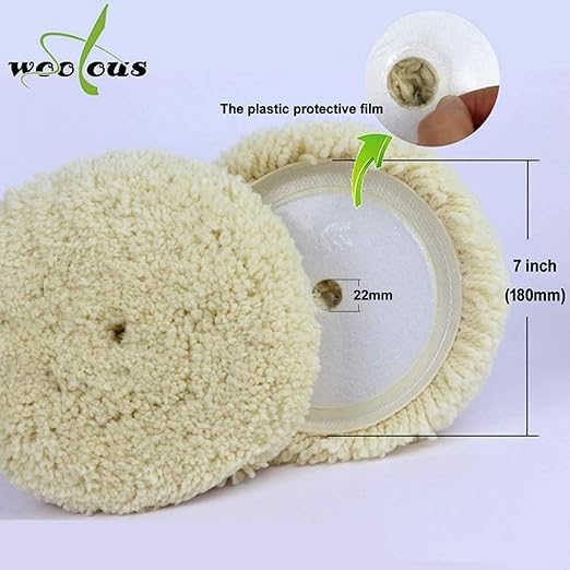 Woolous Wool Buffing Pads 7 inch + Cleaning Spur Tool Set for Revitalizing Polisher Compound Pads and Bonnets