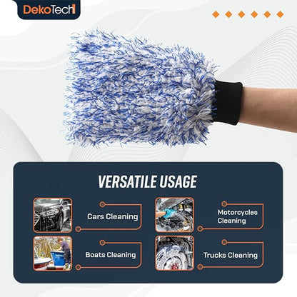 Dekotech Premium Microfiber Car Wash Mitts – Ultra-Soft, Lint-Free & Scratch-Free Chenille Gloves for Maximum Suds, Streak-Free Shine & Effective Hand Washing (2 Pack)