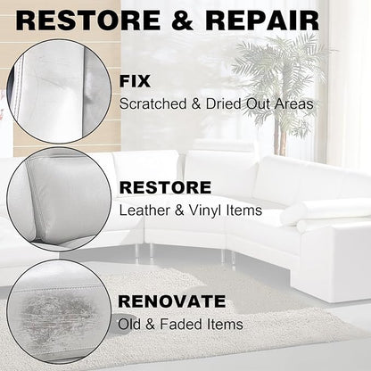 WEYSTOM Leather Recoloring Balm, 12oz Large Size Leather Dye, Color Restorer, Scratch Repair, Furniture & Couch Restorer Kit, Repair Kit for Furniture(White)