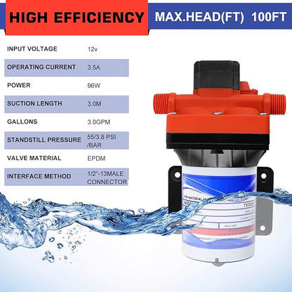 2088-554-144/2088-403-144 Fresh Water Pump,12 VDC,3.0 Gallons Per Minute,45 Psi,1/2MNPT Connection,Water Delivery Pump for RV or Marine Use,No Noise,Includes Detachable Filters