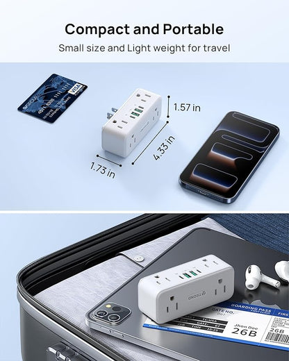 TROND Electrical Outlet Extender, 6 AC Outlet Splitter with 360° Rotating Plug, Multi Plug Adapter with PD 20W USB C, 2 USB-A & 2 USB-C, 3 Way Wall Extension Adapter for Home Office Travel Dorm