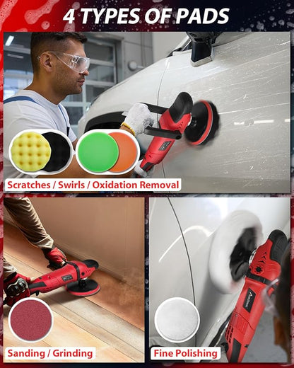 AVID POWER Car Buffer Polisher, 6 Variable Speed 1000-3500 RPM, Rotary Buffer Waxer Kit with 6-inch and 7-Inch Backing Plate, 1200W Car Polisher for Car Detailing, Polishing, Waxing