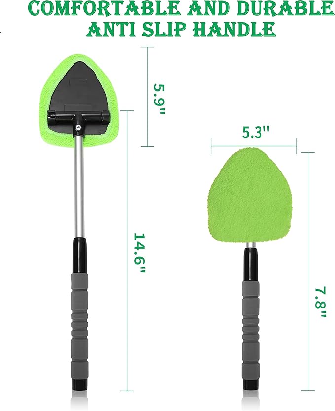 Windshield Window Cleaner Tool, Windshield Cleaner Car Windshield Cleaning Tool with Reusable Microfiber Pads Glass Wiper Kit with Extendable Handle Car Window Cleaner for Car Cleaning (1, Green)