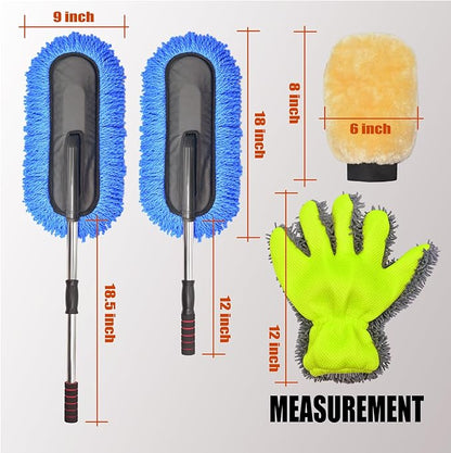 Car Wash Brush Duster Mop,Car Detailing Cleaning Kit,Wash Mitt,Microfiber Scratch-Free Safe for All Cars–Wet/Dry Use,Extendable with Handle 3 Pack