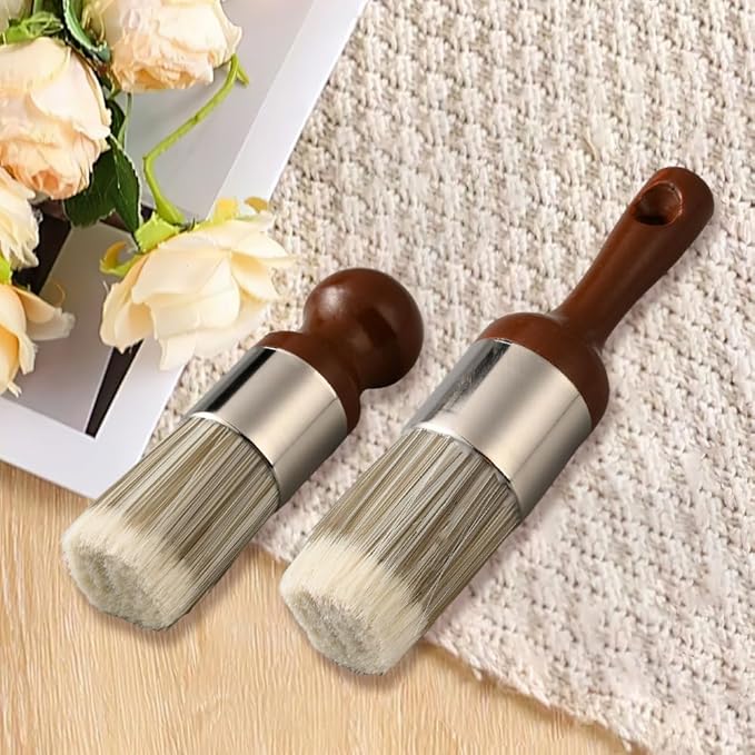 CALFOVERA 2Pcs Leather Furniture Salve Cleaner Brush Brown Wooden Handle Soft PET Bristles Durable Wax Care Repair Oil Horse Hair Brushes Ergonomic Tools for Home Leather Furniture Polishing Cleaning