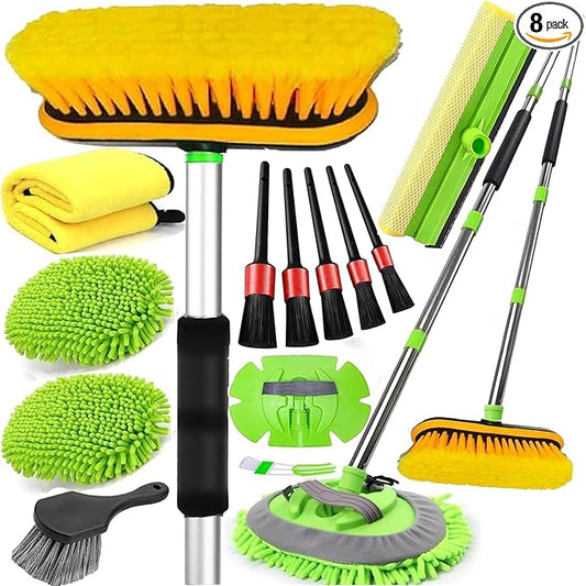 62'' Car Wash Brush with Long Handle, Car Wash Kit with Tire Brush, Tower, Window Squeegee, Chenille Microfiber,Car Detailing Brushes, Car Cleaning Brush Kit Supplies for Car, Truck, SUV, RV