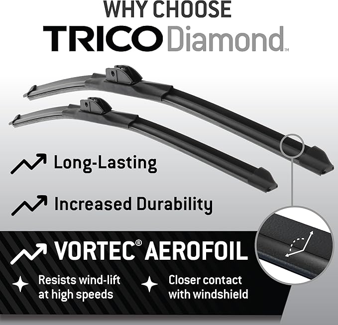 TRICO Diamond™ (25-2616) 26 Inch & 16 inch pack of 2 High Performance Automotive Replacement Windshield Wiper Blades For My Car Super Premium All Weather Beam Blade for Select Vehicle Models