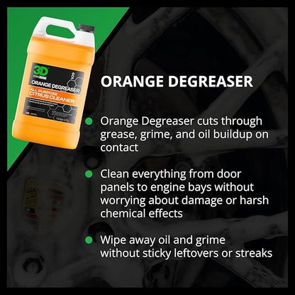3D Orange Degreaser – Citrus-Based Car Cleaner for Oil, Grease, Grime & Adhesives – Water-Based, Non-Corrosive, Eco-Friendly, Interior & Exterior Use - 1 Gallon