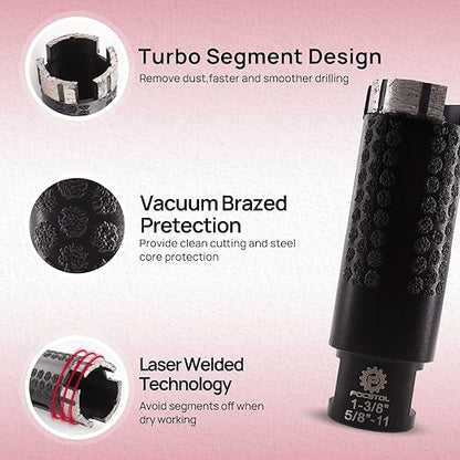 Diamond Core Drill Bit - FOCSTOL 1-3/8''(35mm) Laser Welded Hole Saw for Dry or Wet Drilling Granite Marble Concrete Quartz 5/8''-11 Thread