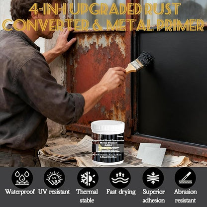 Qlonry 4-in-1 Upgraded Rust Converter & Metal Primer,0.26Gal/34.64Fl.oz Black Rust Inhibitor Paint for Metal, Heat Resistance & UV Resistant Automotive Water Based Rust Reformer Rust Paint