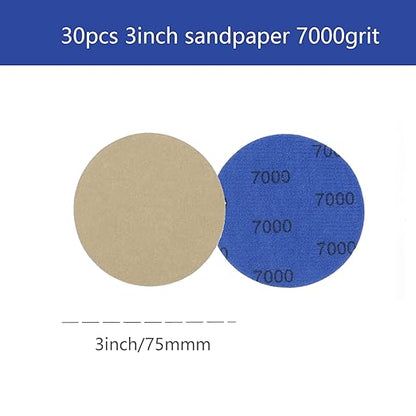 30pcs Sandpaper 3 inch Sanding Discs Hook and Loop 7000 Grits Wet Dry Sandpaper for Random Orbital Sander Automotive Metal Sanding Polishing