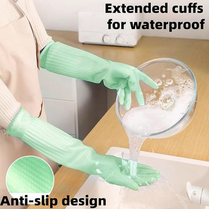 JINGLIKANG 18inch Household Cleaning Rubber Kitchen Dishwashing Waterproof Gloves, Long Durable Anti Slip Work Latex Gloves