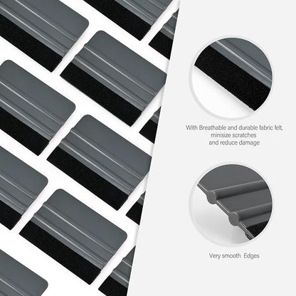 Gomake 20 Pack Vinyl Squeegee With Felt Fabric for Tint Film Decal Application, Wrap Installation, Wallpaper Smooth Tool (Black and Grey, 20)