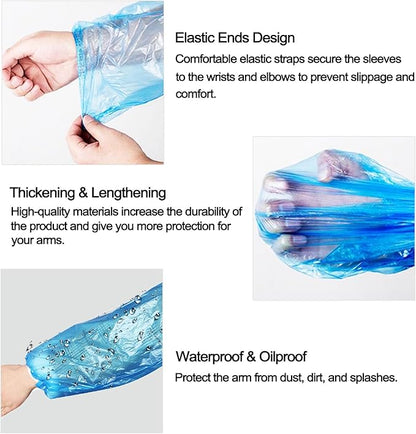 FIPASEN Disposable Oversleeves Covers, 200PCS Plastic Arm Sleeves Covers for Painting Repairing Cleaning Tattooing - Clear