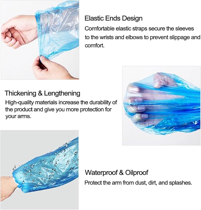 FIPASEN Disposable Oversleeves Covers, 200PCS Plastic Arm Sleeves Covers for Painting Repairing Cleaning Tattooing - White