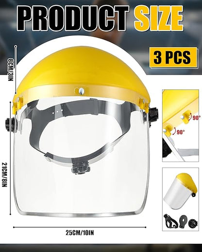 Copkim 3 Pack Safety Face Mask Shield for Grinding Clear Full Face Impact Resistant Safety Full Impact Resistant Mask Shield for Work Construction Cutting (PET Yellow)