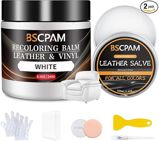 BSCPAM White Leather Recoloring Balm with 100ml Mink Oil,Leather Couch Scratch Remover,Leather Repair kit for Vinyl Furniture and Car Interior,Leather Dye Paint,Mink Oil for Leather