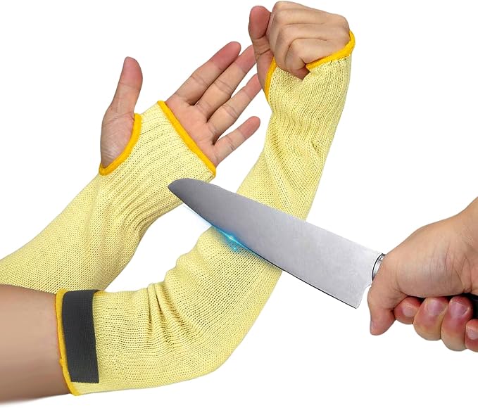 GOL-SIV Cut Resistant Sleeves With Thumb Hole,Thin Skin Arm Protection Sleeves And Bruising, Kevlar Sleeves,For Gardening, Welding, Kitchen,For Women, Men, Elderly(Yellow, 11.8 in)
